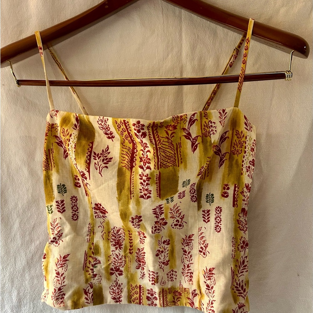 Reformation Bucatini 100% Linen Floral Camisole Women’s 8 Mustard Coquette Boho